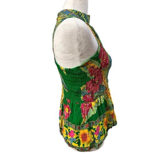 Cynthia Rowley Tropical Print Smocked Bodice Top Sz S - Picture 3 of 6